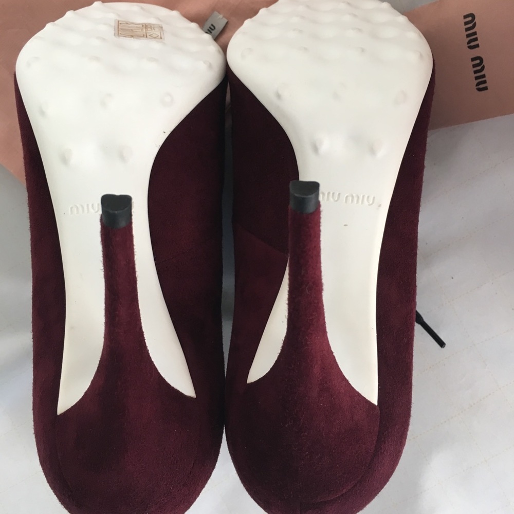 Miu Miu Maroon Suede Laced Booties 6.5 US/37 EU - Picture 7 of 8